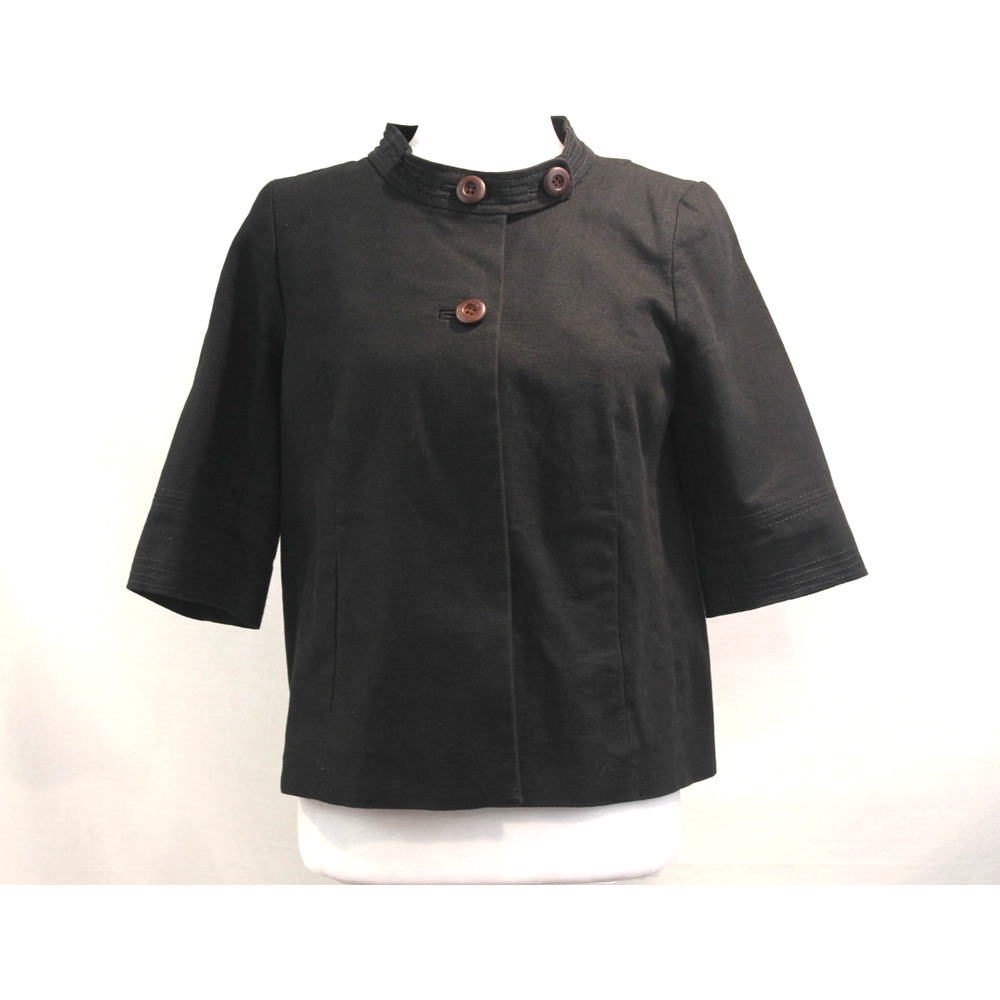 J Crew Jacket Crop Swing Floral Silk Lining Womens size 4 Black Collar Button Up